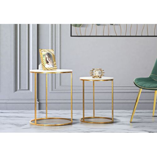 Table D'appoint Mf534, Métal, Or, 52x52x63 Cm