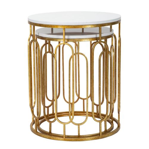 Table D'appoint Mf535, Métal, Or, 46x46x55 Cm