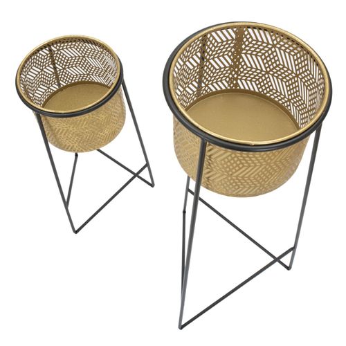 Lot De 2 Cache Pots Mf395, Métal, Or, 37x37x76 Cm