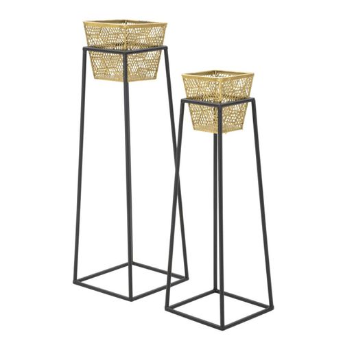 Lot De 2 Cache Pots Mf417, Métal, Or, 23x23x70 Cm