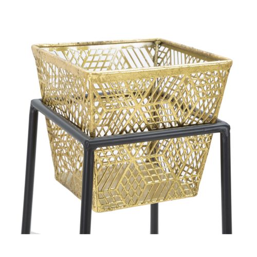 Lot De 2 Cache Pots Mf417, Métal, Or, 23x23x70 Cm