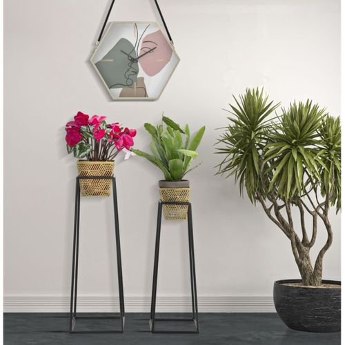 Lot De 2 Cache Pots Mf417, Métal, Or, 23x23x70 Cm