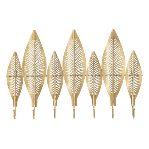 Porte-manteau Murale Feuille 7, Métal, Or, 42,5x6x65 Cm