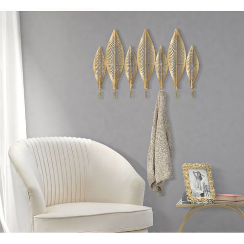 Porte-manteau Murale Feuille 7, Métal, Or, 42,5x6x65 Cm