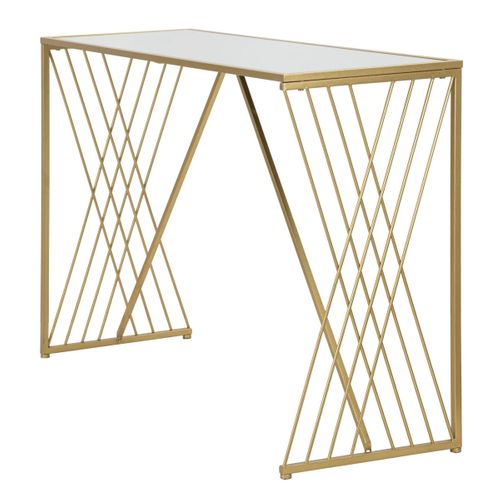 Table Console Mf624, Métal, Or, 120x40x80 Cm