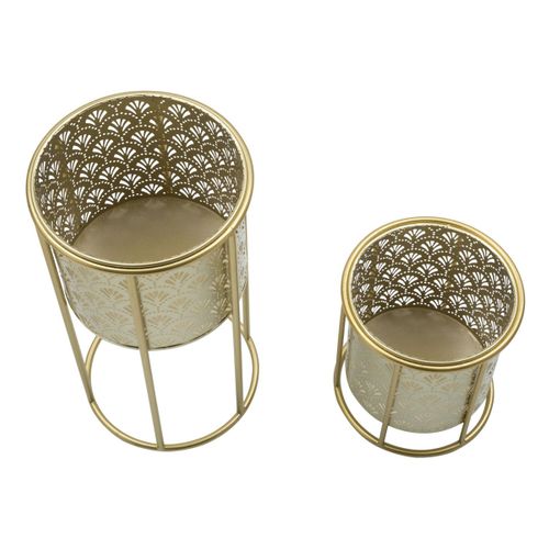 Lot De 2 Cache Pots Mf397, Métal, Or, 21x21x40 Cm