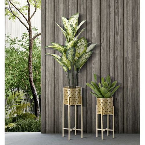 Lot De 2 Cache Pots Mf398, Métal, Or, 21x21x52 Cm