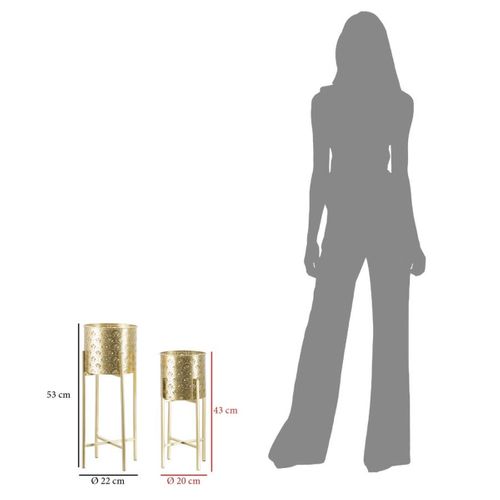 Lot De 2 Cache Pots Mf398, Métal, Or, 21x21x52 Cm