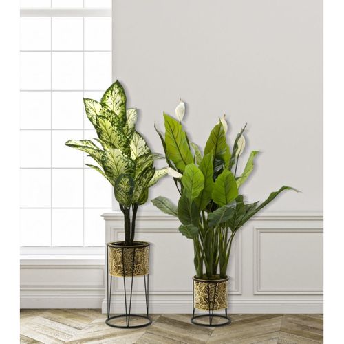 Lot De 2 Cache Pots Mf399, Métal, Or, 21x21x40 Cm