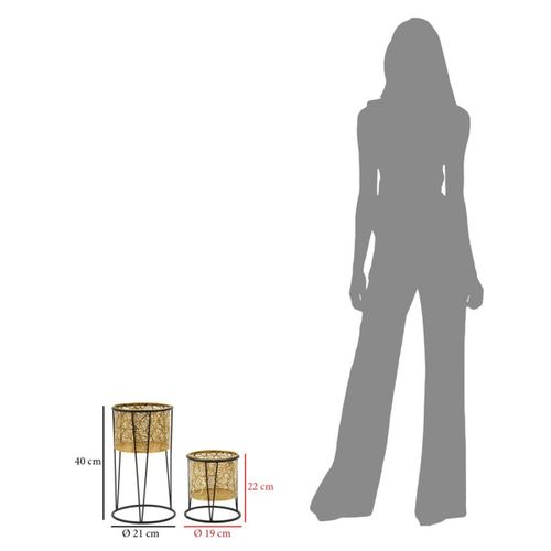 Lot De 2 Cache Pots Mf399, Métal, Or, 21x21x40 Cm