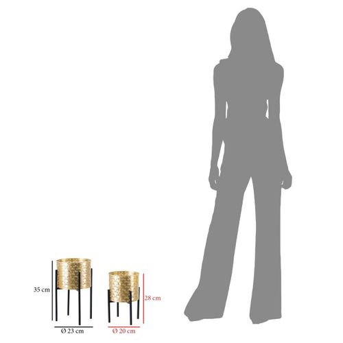 Lot De 2 Cache Pots Mf400, Métal, Or, 21x21x38 Cm