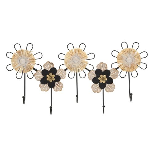 Porte-manteau Murale Fleurs 1, Métal, Marron, 61x5,5x30,5 Cm
