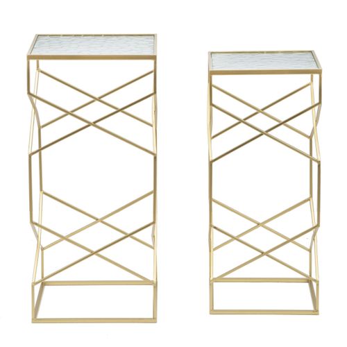 Table D'appoint Mf565, Métal, Or, 31,5x31,5x68 Cm