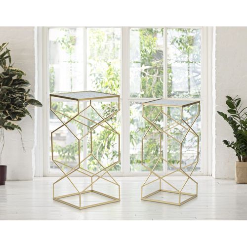 Table D'appoint Mf565, Métal, Or, 31,5x31,5x68 Cm