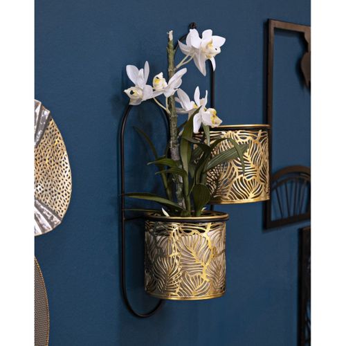 Lot De 2 Cache Pots Mf416, Métal, Or, 27x14x48 Cm