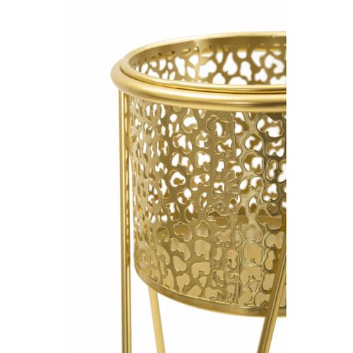 Lot De 2 Cache Pots Mf403, Métal, Or, 21x20x46 Cm