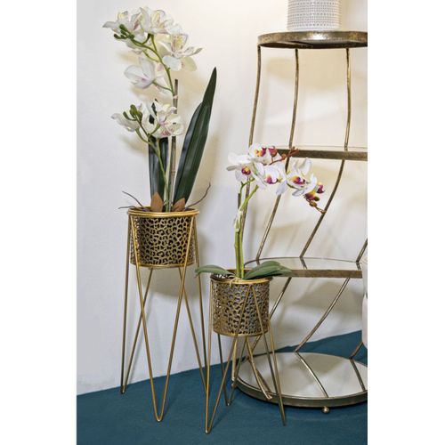 Lot De 2 Cache Pots Mf403, Métal, Or, 21x20x46 Cm