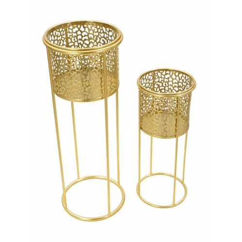 Lot De 2 Cache Pots Mf407, Métal, Or, 17x17x46 Cm