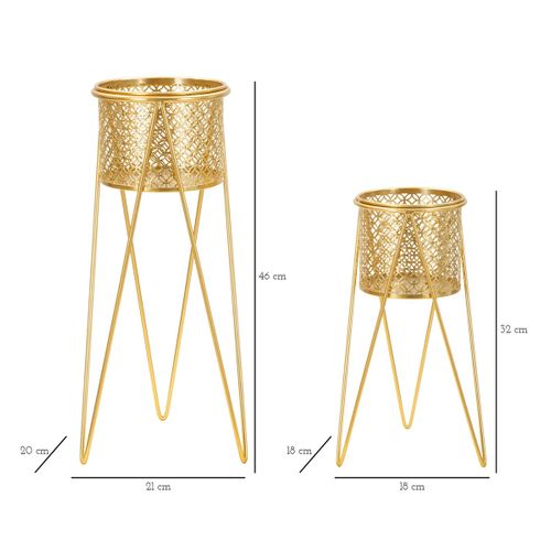 Lot De 2 Cache Pots Mf405, Métal, Or, 21x20x46 Cm