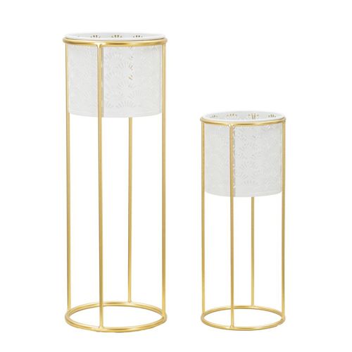 Lot De 2 Cache Pots Mf408, Métal, Blanc, 17x17x46 Cm