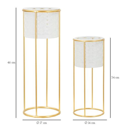 Lot De 2 Cache Pots Mf408, Métal, Blanc, 17x17x46 Cm