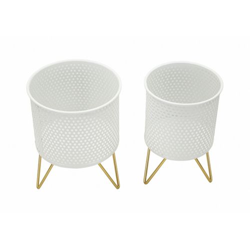 Lot De 2 Cache Pots Mf411, Métal, Blanc, 16x16x20 Cm