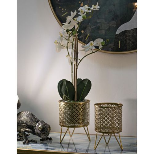 Lot De 2 Cache Pots Mf413, Métal, Or, 16x16x20 Cm