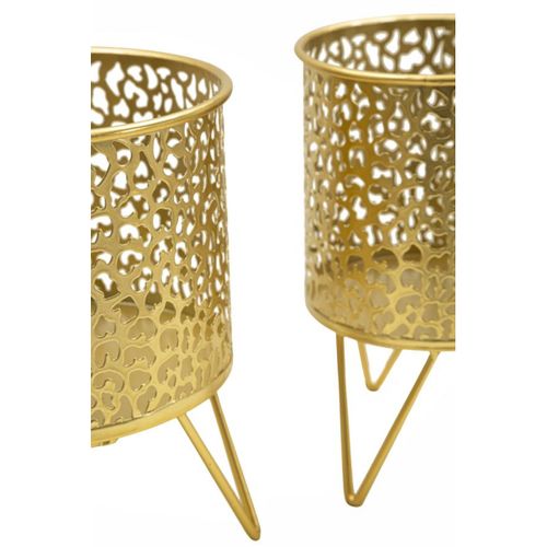 Lot De 2 Cache Pots Mf415, Métal, Or, 16x16x20 Cm