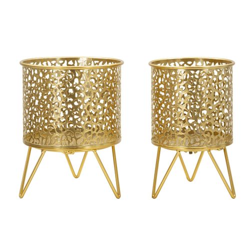 Lot De 2 Cache Pots Mf415, Métal, Or, 16x16x20 Cm