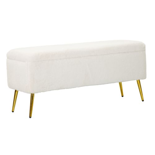 Banc Avec Rangement Mf303, Bois, Blanc, 112x42x50 Cm