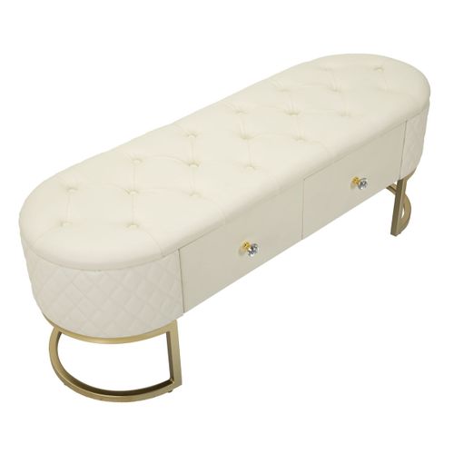 Banc Avec Rangement Mf302, Bois, Blanc, 120x40x43 Cm