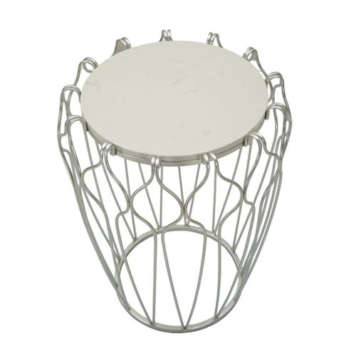 Table D'appoint Mf530, Marbre, Argent, 47,5x47,5x61,5 Cm