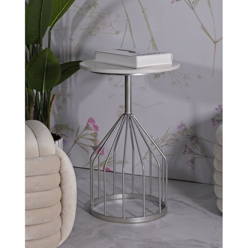 Table D'appoint Mf532, Marbre, Argent, 37,5x37,5x58 Cm