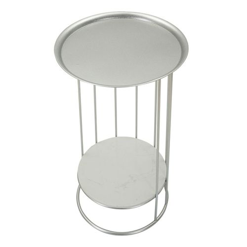 Table D'appoint Mf583, Marbre, Argent, 40x40x76 Cm