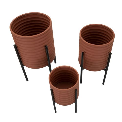 Lot De 3 Cache Pots Mf425, Métal, Rouge, 36x36x56,5 Cm