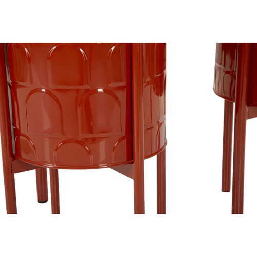 Lot De 3 Cache Pots Mf426, Métal, Rouge, 36x36x56,5 Cm