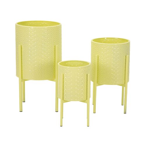 Lot De 3 Cache Pots Mf424, Métal, Jaune, 36x36x56,5 Cm
