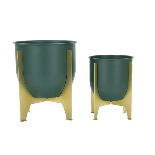 Lot De 2 Cache Pots Mf396, Métal, Vert, 24,5x24,5x2 Cm
