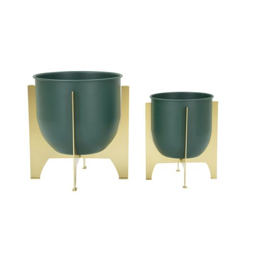 Lot De 2 Cache Pots Mf396, Métal, Vert, 24,5x24,5x2 Cm