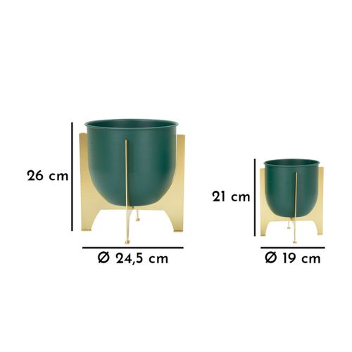 Lot De 2 Cache Pots Mf396, Métal, Vert, 24,5x24,5x2 Cm