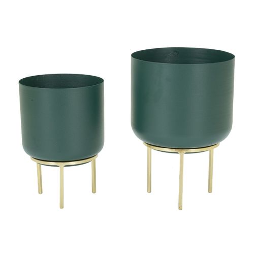 Lot De 2 Cache Pots Mf401, Métal, Vert, 20x20x29 Cm