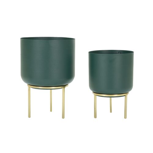 Lot De 2 Cache Pots Mf401, Métal, Vert, 20x20x29 Cm