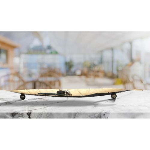 Plateau Feuille 6, Métal, Or, 38x3x11 Cm