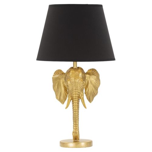 Lampe à Poser Éléphant, Polyrésine, Noir, 32x32x59 Cm