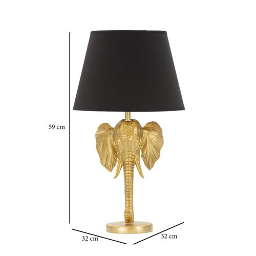 Lampe à Poser Éléphant, Polyrésine, Noir, 32x32x59 Cm