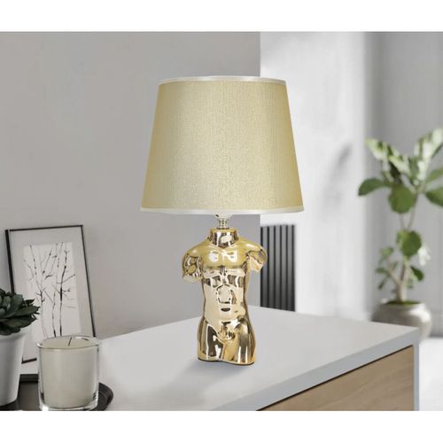 Lampe à Poser Homme, Céramique, Or, 25x25x42,5 Cm