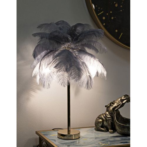 Lampe à Poser Plumes, Métal, Gris, 40x40x55 Cm