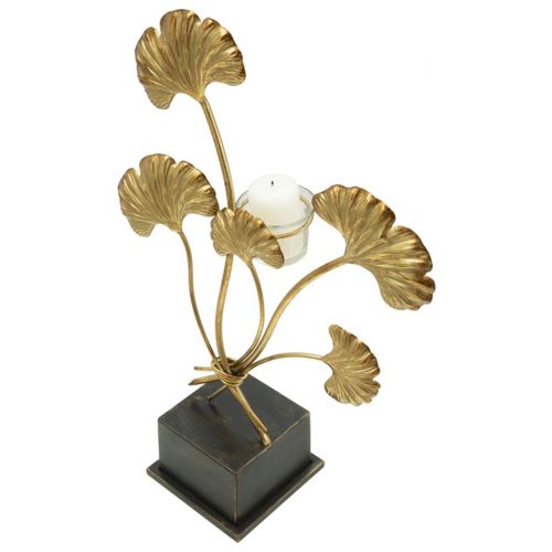 Bougeoir Feuille 60, Métal, Or, 29x12,5x44 Cm