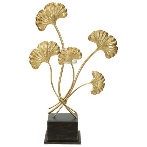 Bougeoir Feuille 60, Métal, Or, 29x12,5x44 Cm