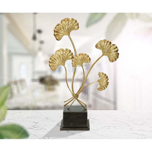 Bougeoir Feuille 60, Métal, Or, 29x12,5x44 Cm